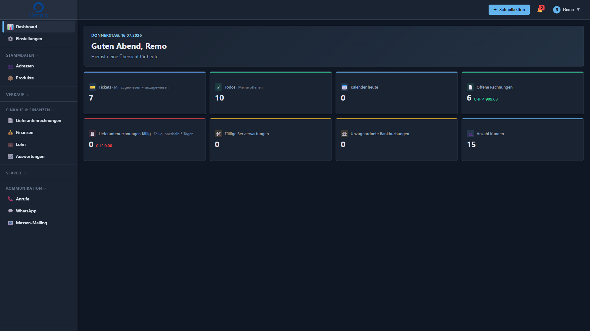 Dashboard &ndash; Omnia Plattform