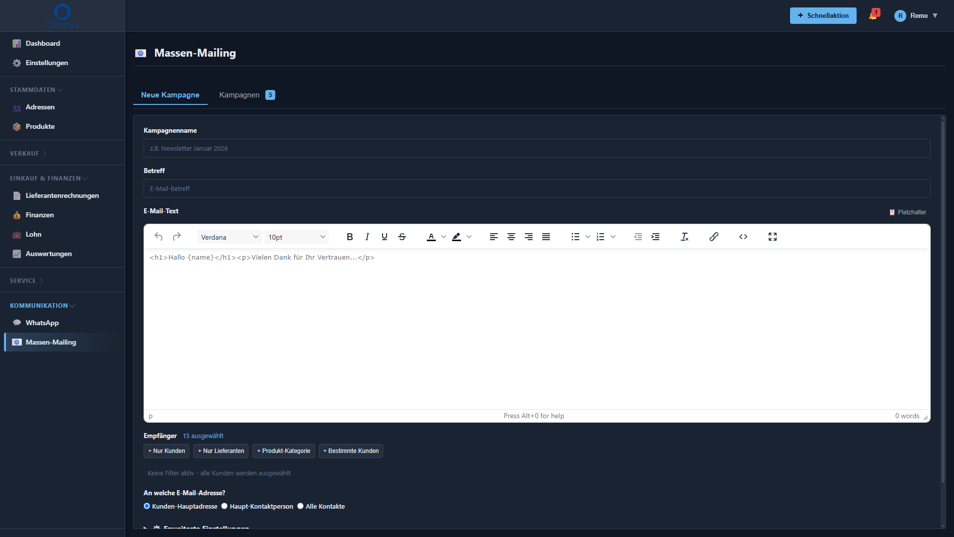 Massen-Mailing &ndash; Omnia Plattform